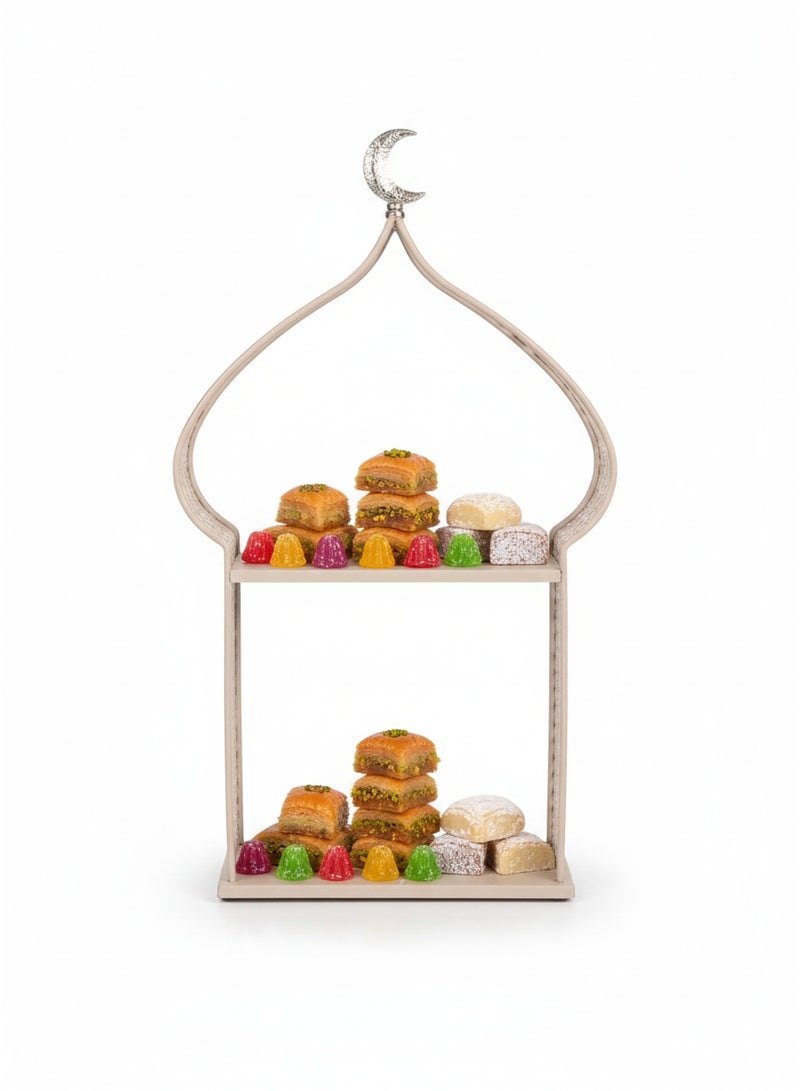 Ramadan Metal Two-Tier Sweets Stand with Crescent Top – Decorative Serving Display